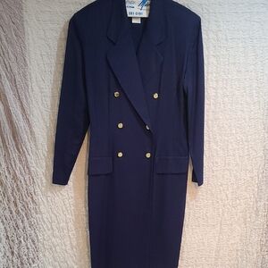 Coat Dress Long Sleeve Navy Dress Double Breasted with Gold Buttons EUC